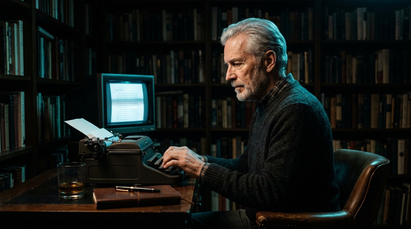 Roger E. Pedersen, author of the SuperPower series, at his desk